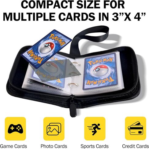1 Pocket Black Mini Pokemon Binder,Card Albumr with Removable Sleeves for 80 Cards in 3X 4'',Collection Binder with Zipper,3 Ring Trading Collection Album for MTG TCG Pokemon Sport Cards in Saudi Arabia