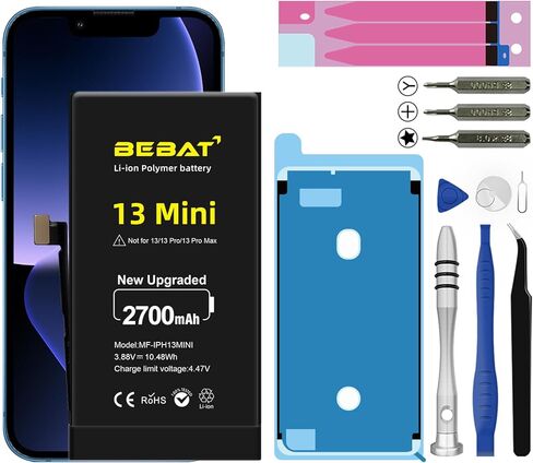 Replacement for iPhone 13 MINI Battery,2700mAh High Capacity Li-ion Polymer Replacement Battery for Model A2628 A2481 A2626 A2629 with Professional Repair Tool Kits in Kuwait