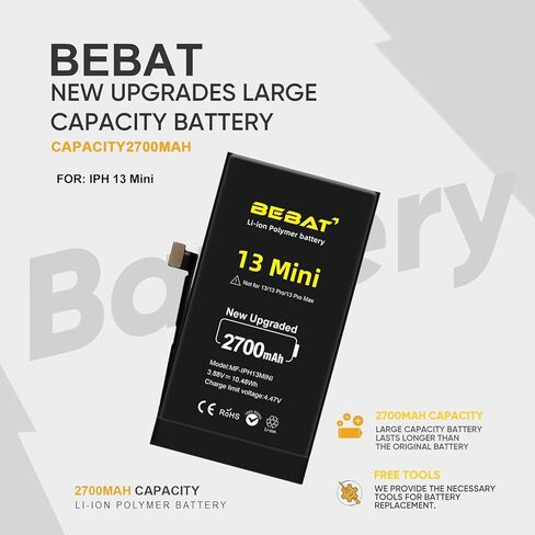 Replacement for iPhone 13 MINI Battery,2700mAh High Capacity Li-ion Polymer Replacement Battery for Model A2628 A2481 A2626 A2629 with Professional Repair Tool Kits in Kuwait