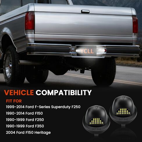 YCLL مجموعة مصابيح لوحة الترخيص LED استبدال مصباح العلامة متوافق مع مصابيح اللوحة الخلفية Ford F150 F250 Pickup، 6000K، سطوع 400%، 2 حزمة، تصميم على شكل F in Kuwait
