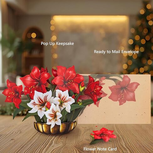 Christmas Tree Pop Up Card, 18 Inches Real Size Display 3D Merry Christmas Greeting Card, Forever Tree Holiday Décor, Paper Flower Bouquet, Gift for Xmas Season, Includes Envelope & Message Note in Saudi Arabia