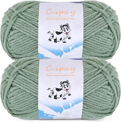 خيوط Coopay لحياكة الحياكة، خيوط الكروشيه، 2 × 1.76 أونصة - 120 ياردة - 60% قطن 40% خيوط مزيج أكريليك، خيوط بطانية مربعة من الجدة (أبيض حليبي) in Saudi Arabia