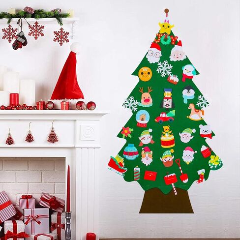 DIY Felt Christmas Tree Set with Ornaments, 34PCS Detachable Christmas Wall Hanging Ornaments,Xmas Gifts, New Year Door Decorations Party Supplies in Saudi Arabia