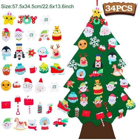 DIY Felt Christmas Tree Set with Ornaments, 34PCS Detachable Christmas Wall Hanging Ornaments,Xmas Gifts, New Year Door Decorations Party Supplies in Saudi Arabia
