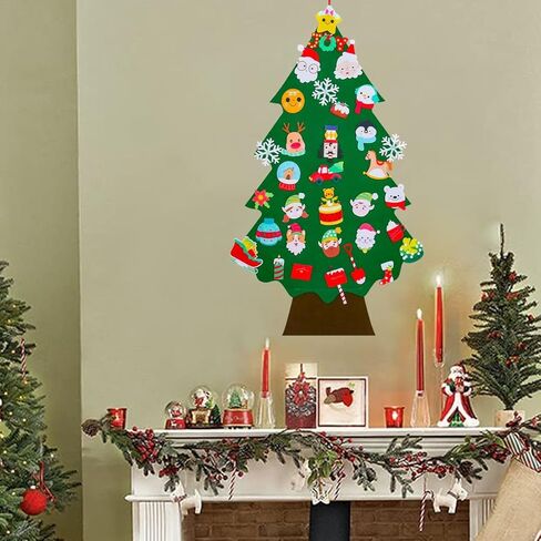 DIY Felt Christmas Tree Set with Ornaments, 34PCS Detachable Christmas Wall Hanging Ornaments,Xmas Gifts, New Year Door Decorations Party Supplies in Saudi Arabia