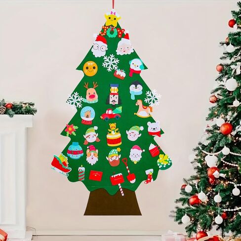 DIY Felt Christmas Tree Set with Ornaments, 34PCS Detachable Christmas Wall Hanging Ornaments,Xmas Gifts, New Year Door Decorations Party Supplies in Saudi Arabia