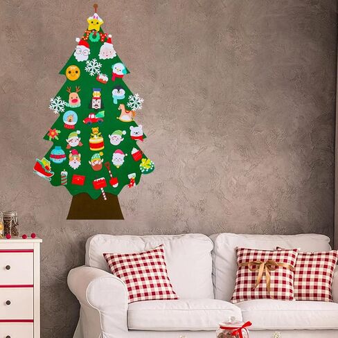 DIY Felt Christmas Tree Set with Ornaments, 34PCS Detachable Christmas Wall Hanging Ornaments,Xmas Gifts, New Year Door Decorations Party Supplies in Saudi Arabia