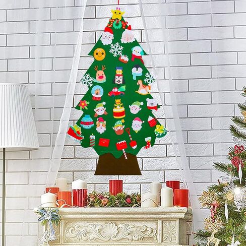 DIY Felt Christmas Tree Set with Ornaments, 34PCS Detachable Christmas Wall Hanging Ornaments,Xmas Gifts, New Year Door Decorations Party Supplies in Saudi Arabia