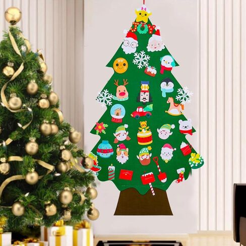 DIY Felt Christmas Tree Set with Ornaments, 34PCS Detachable Christmas Wall Hanging Ornaments,Xmas Gifts, New Year Door Decorations Party Supplies in Saudi Arabia
