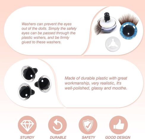 TOAOB 28pcs 12mm Safety Eyes Plastic Glitter Safety Eyes with Eyelashes and Washers for Amigurumis 7 Colors Craft Crochet Eyes for DIY Puppet Bear Stuffed Animal Doll Making in Saudi Arabia