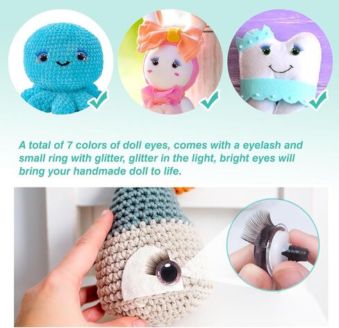 TOAOB 28pcs 12mm Safety Eyes Plastic Glitter Safety Eyes with Eyelashes and Washers for Amigurumis 7 Colors Craft Crochet Eyes for DIY Puppet Bear Stuffed Animal Doll Making in Saudi Arabia