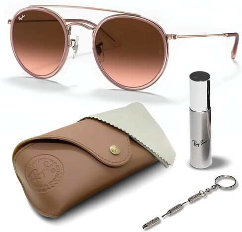 Ray-Ban RB3647N Round Double Bridge Square Shape Sunglasses With Eyewear Kit Bundle - Adjustable Nose Pads - Ideal Formal and Casual Wear Square Sunglasses in Saudi Arabia