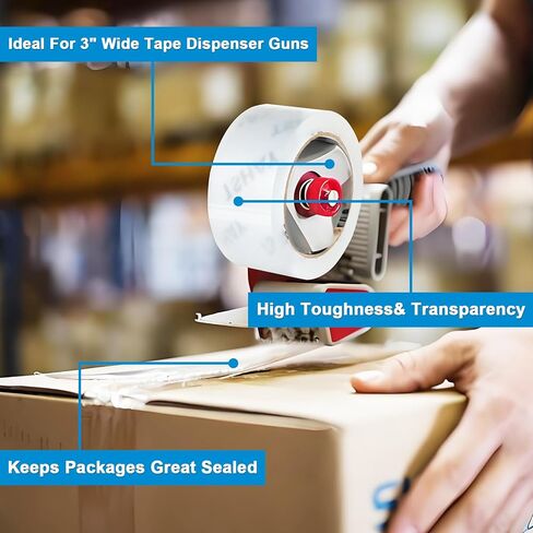 شريط التعبئة TSHAY، 36 حزمة من شريط التعبئة للشحن والتحريك عالي التحمل، شفاف، مستلزمات التعبئة والنقل، بعرض 1.88 بوصة، 65 ياردة لكل لفة، إجمالي 2340 ياردة in Kuwait