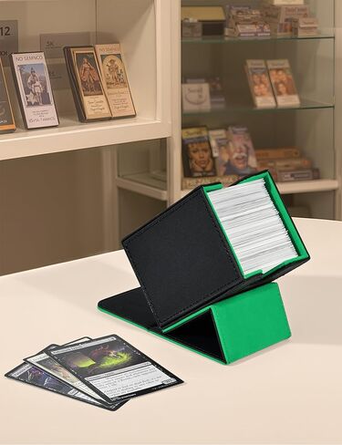 Card Deck Box for Trading Cards, MTG Deck Case Holds 100+ Single Sleeved Cards, PU Leather Magnetic Card Storage Box Fits for TCG CCG Magic Game Cards（Black&Green） in Saudi Arabia