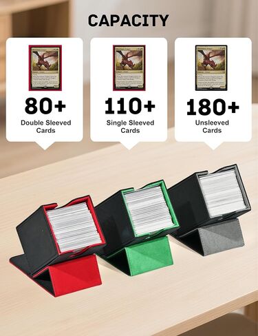 Card Deck Box for Trading Cards, MTG Deck Case Holds 100+ Single Sleeved Cards, PU Leather Magnetic Card Storage Box Fits for TCG CCG Magic Game Cards（Black&Green） in Saudi Arabia