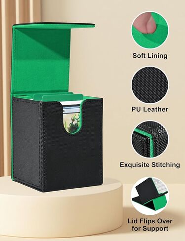 Card Deck Box for Trading Cards, MTG Deck Case Holds 100+ Single Sleeved Cards, PU Leather Magnetic Card Storage Box Fits for TCG CCG Magic Game Cards（Black&Green） in Saudi Arabia