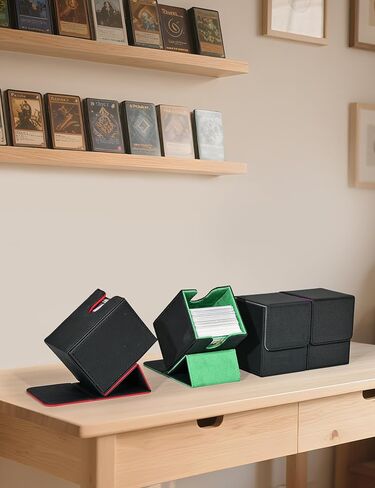 Card Deck Box for Trading Cards, MTG Deck Case Holds 100+ Single Sleeved Cards, PU Leather Magnetic Card Storage Box Fits for TCG CCG Magic Game Cards（Black&Green） in Saudi Arabia