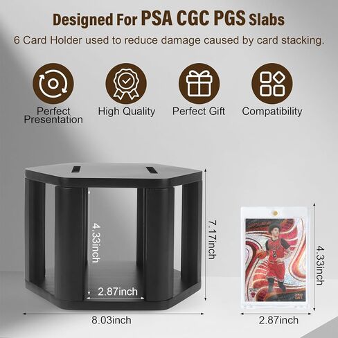 360° 6-Sides Rotation Graded Trading Game Baseball Football Sports Cards Display Case Storage, Designed for Show Display 4.3 x 2.8 Inch Top Loads SLABS Case Frame Case for Card Game Collection Black in Saudi Arabia