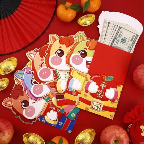 24 قطعة من المظاريف الحمراء للعام الصيني الجديد 2024، مظاريف جيب أحمر Hong Bao Lucky Money للعام القمري ومهرجان الربيع وحفلات الزفاف وأعياد الميلاد، الطراز A in Kuwait