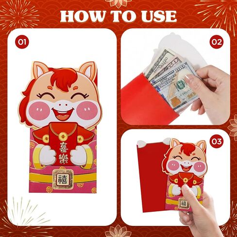 24 قطعة من المظاريف الحمراء للعام الصيني الجديد 2024، مظاريف جيب أحمر Hong Bao Lucky Money للعام القمري ومهرجان الربيع وحفلات الزفاف وأعياد الميلاد، الطراز A in Kuwait