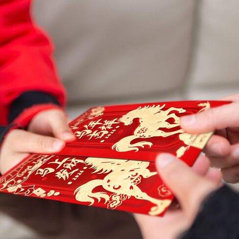 12 Patterns 72 Pcs Chinese New Year Red Envelopes 2026 – 3.5 x 6.7 Inch Lucky Horse Hong Bao Red Pocket Envelopes for Money, Gold Foil Embossed Lunar Envelopes for Spring Festival, Wedding Birthday in Kuwait