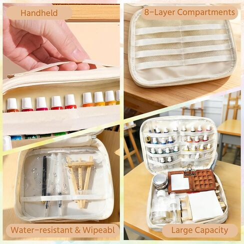 Mini Watercolor Travel Paint Set,22Pcs Artist Watercolor Palette Travel Set with Colors,Wooden Paint Box,Brush,Holder,Oil Cup,Plastic Bottles Storage Bag for Beginners Artists Student(8 Grids) in Kuwait