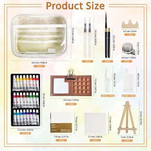 Mini Watercolor Travel Paint Set,22Pcs Artist Watercolor Palette Travel Set with Colors,Wooden Paint Box,Brush,Holder,Oil Cup,Plastic Bottles Storage Bag for Beginners Artists Student(8 Grids) in Kuwait