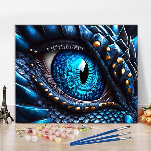 DIY Paint by Numbers Kit for Adults Beginner,Dragon Blue Eye Close-Up Fantasy Monster Art, Realistic Dinosaur Eye Painting by Number for Home Decor 16x20 Inch in Saudi Arabia