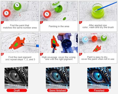 DIY Paint by Numbers Kit for Adults Beginner,Dragon Blue Eye Close-Up Fantasy Monster Art, Realistic Dinosaur Eye Painting by Number for Home Decor 16x20 Inch in Saudi Arabia