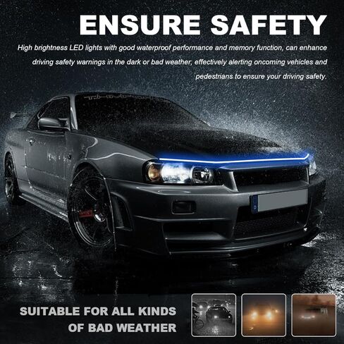 Car Hood Light Strip, 79 Inch Flexible Dynamic Engine LED Daytime Running Light Strip, Universal Waterproof Engine Hood Cover Decor Headlight Strip for Cars Trucks SUVs (White, 71 Inch) in Saudi Arabia