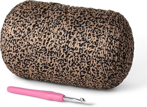 (800g/228yds) T Shirt Yarn, Soft Tshirt Crochet Yarn for Crafts and DIY Knitting Crocheting Cloth/Bag/Basket/Coaster, 100% Polyeste Elastic Fabric Chunky Thick Yarns for Crocheting (Leopard Print) in Saudi Arabia