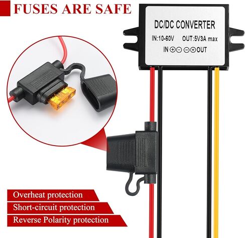 محول تنحي DC 10-72V إلى 5V، DC/DC 12V/24V/36V/48V/60V/72V Buck 5V 3A 15W مخفض الجهد الكهربي، محول طاقة تيار مستمر مع مصهر مقاوم للماء للرافعات الشوكية والسيارة. in Saudi Arabia