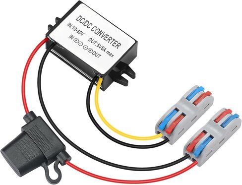 محول تنحي DC 10-72V إلى 5V، DC/DC 12V/24V/36V/48V/60V/72V Buck 5V 3A 15W مخفض الجهد الكهربي، محول طاقة تيار مستمر مع مصهر مقاوم للماء للرافعات الشوكية والسيارة. in Saudi Arabia