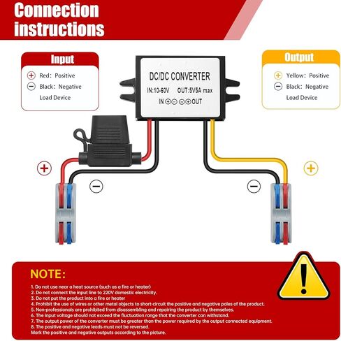 محول تنحي DC 10-72V إلى 5V، DC/DC 12V/24V/36V/48V/60V/72V Buck 5V 3A 15W مخفض الجهد الكهربي، محول طاقة تيار مستمر مع مصهر مقاوم للماء للرافعات الشوكية والسيارة. in Saudi Arabia