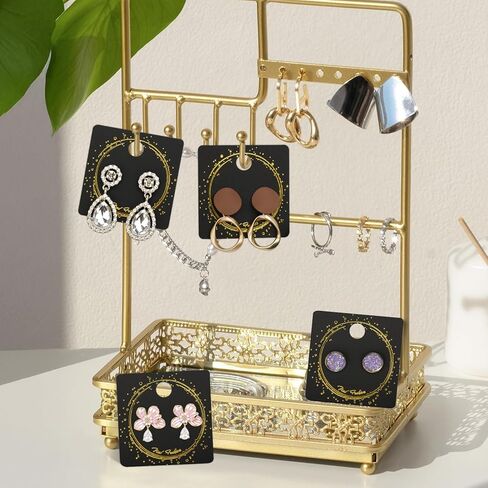 100Pcs Earring Cards, Black Earring Display Holder, 2 Inch Gold Foil Earring Display Tags, Square Jewelry Cards for Selling, Earring Display and DIY Craft in Saudi Arabia