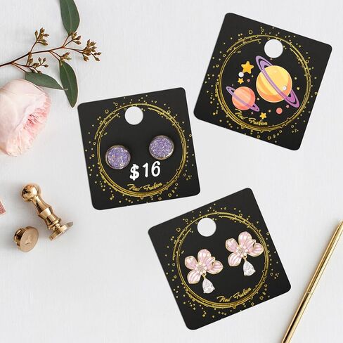 100Pcs Earring Cards, Black Earring Display Holder, 2 Inch Gold Foil Earring Display Tags, Square Jewelry Cards for Selling, Earring Display and DIY Craft in Saudi Arabia