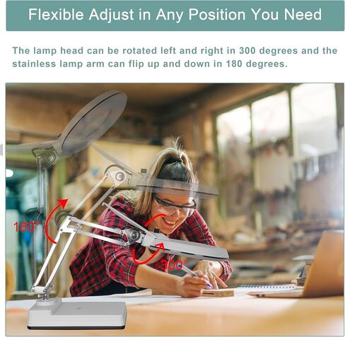 مصباح مكتب مكبر، مصباح LED مكبر، مصباح مكبر 10 مرات قابل للتعتيم، 120 قطعة LED وعدسة 5 بوصات مع ذراع من الفولاذ المقاوم للصدأ (أخضر) in Kuwait