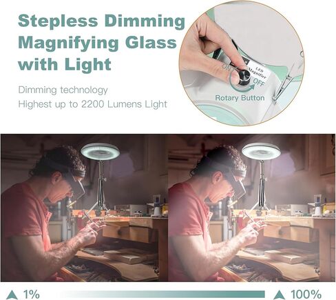 مصباح مكتب مكبر، مصباح LED مكبر، مصباح مكبر 10 مرات قابل للتعتيم، 120 قطعة LED وعدسة 5 بوصات مع ذراع من الفولاذ المقاوم للصدأ (أخضر) in Kuwait