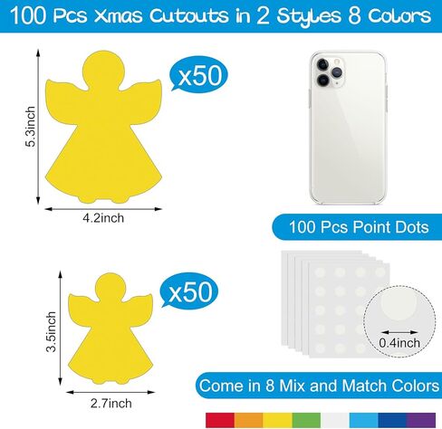 Harloon 100 Pcs Angle Paper Cutout 5.5" 3.5" Christmas Angel Accent Cut Outs Classroom Bulletin Board Decoration Xmas Craft Cutout with 100 Pcs Glue Point for Kids School(Multicolored) in Saudi Arabia