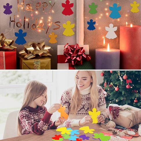 Harloon 100 Pcs Angle Paper Cutout 5.5" 3.5" Christmas Angel Accent Cut Outs Classroom Bulletin Board Decoration Xmas Craft Cutout with 100 Pcs Glue Point for Kids School(Multicolored) in Saudi Arabia