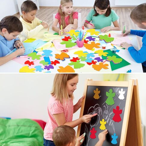 Harloon 100 Pcs Angle Paper Cutout 5.5" 3.5" Christmas Angel Accent Cut Outs Classroom Bulletin Board Decoration Xmas Craft Cutout with 100 Pcs Glue Point for Kids School(Multicolored) in Saudi Arabia