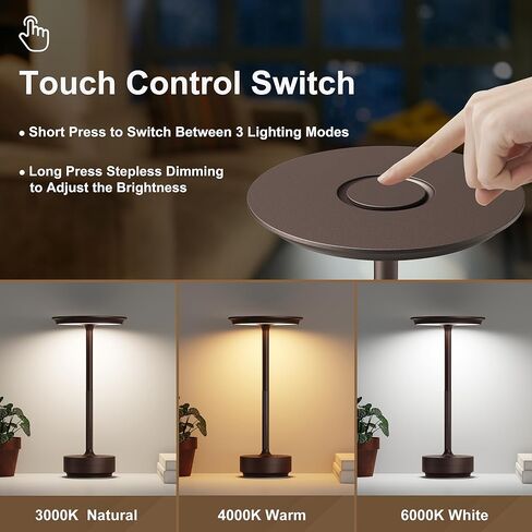 2 Pack Cordless Table Lamps Rechargeable, 5000mAh Portable LED Table Light, 3 Color Stepless Dimming Battery Powered Table Lamp, for Patio/Restaurant/Home/Outdoor.(Brushed Gold) in Saudi Arabia