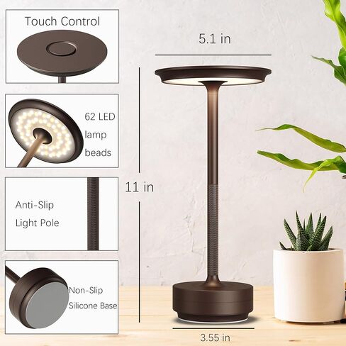 2 Pack Cordless Table Lamps Rechargeable, 5000mAh Portable LED Table Light, 3 Color Stepless Dimming Battery Powered Table Lamp, for Patio/Restaurant/Home/Outdoor.(Brushed Gold) in Saudi Arabia