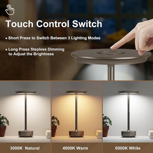 2 Pack Cordless Table Lamps Rechargeable, 5000mAh Portable LED Table Light, 3 Color Stepless Dimming Battery Powered Table Lamp, for Patio/Restaurant/Home/Outdoor.(Brushed Gold) in Saudi Arabia