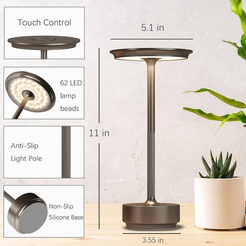 2 Pack Cordless Table Lamps Rechargeable, 5000mAh Portable LED Table Light, 3 Color Stepless Dimming Battery Powered Table Lamp, for Patio/Restaurant/Home/Outdoor.(Brushed Gold) in Saudi Arabia