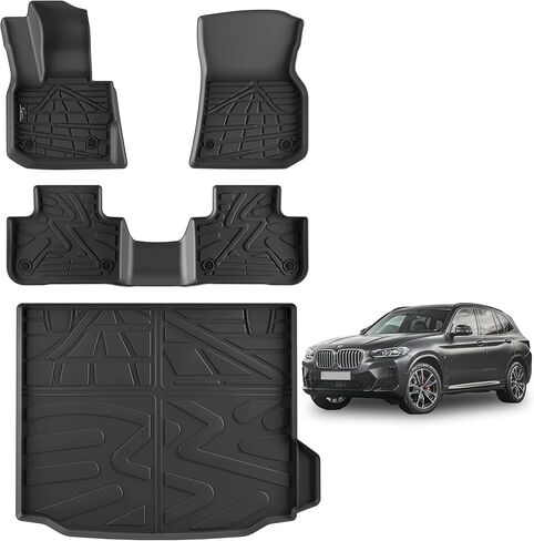 سجادات أرضية KARPAL لسيارة BMW X3 2018-2024 وX4 2019-2025، بطانات أرضية TPE مناسبة لجميع الأحوال الجوية، ملحقات BMW، الصف الأول والثاني وسجادات الشحن تناسب sDrive30i xDrive30i M40i X3M X4M بدون إطار احتياطي، غير مناسبة X3 30e in Kuwait