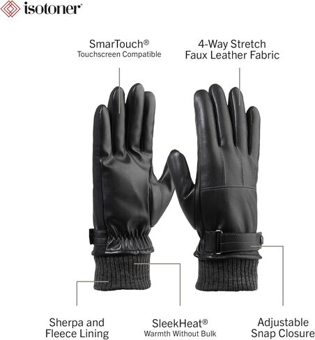 isotoner Men's Stretch Nappa Winter Glove with Knit Cuff, Large, Black in Saudi Arabia