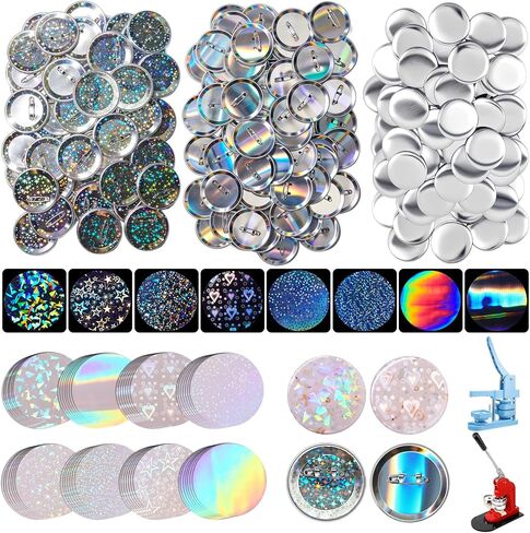 200 Sets 2.25 Inch 58mm Button Maker Supplies for Pin Maker Machine Kit Including 200 Holographic Sparkling Films, 100 Laser Back 100 Starry Back and 200 Shell for Button Press in Saudi Arabia