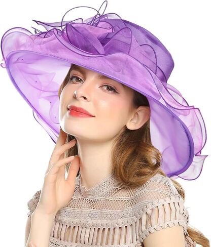 2024 Kentucky Derby Hats for Women Girls Ladies, Organza Church Tea Party Wedding Fascinator Hat UV Protection Sun Hat Red in Kuwait