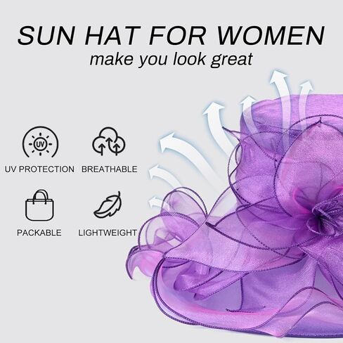 2024 Kentucky Derby Hats for Women Girls Ladies, Organza Church Tea Party Wedding Fascinator Hat UV Protection Sun Hat Red in Kuwait